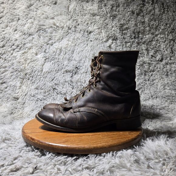 Vintage Laredo Kiltie Leather Womens Size 12EE Brown Lace Up Made In USA Boots - Picture 2 of 9
